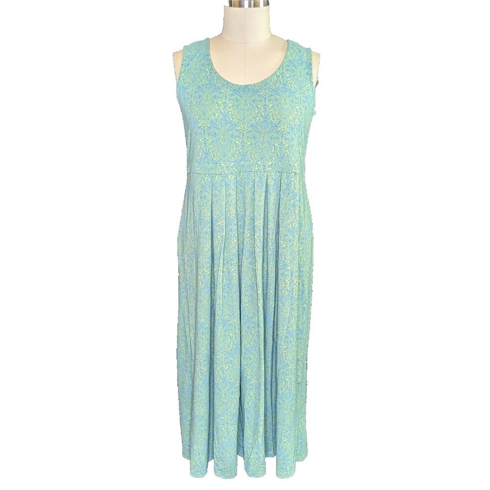 Chadwick's Maxi Dress Tank Green Blue Print Plus Size 1X